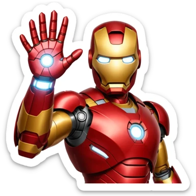 Iron Man, hand raised with repulsor glowing, red and gold armor, no text sticker