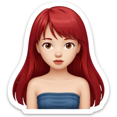 girl with long dark red hair and and bangs in a tube top sticker