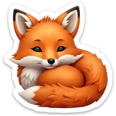 Cinematic cute sleepy fox, curled into a cozy fluffy ball, warm glowing fur, tiny black nose resting on its tail, soft breathing visible, peaceful and charming. sticker