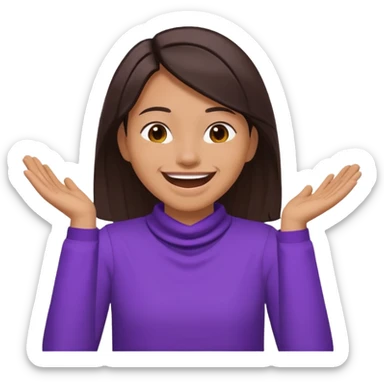   make a emoji with a person holding their arms around they’re neck and laughing  tan skin with dark brown straight hair and the basic purple shirt and a bit of the upper body sticker