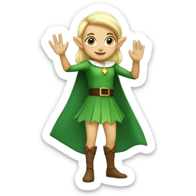 blonde elf with green skirt and large eyebrows waving hello with one hand sticker