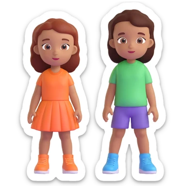 Slightly increase the volume of the upper body of the girl, separate the girl and the boy from each other, make the skin color the same for both characters. Keep the cartoonish 3D style. Keep the background transparent. sticker