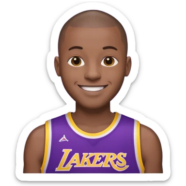 ["Black male, buzzcut, wearing a purple Lakers jersey."] sticker