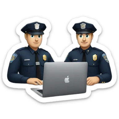 two police officers coding using a macbook sticker