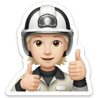 Cara de una persona con casco blanco cun pulgar arriba sticker