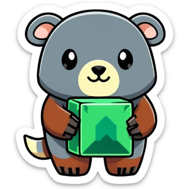 cartoonish cute mole holding a Minecraft emerald block sticker