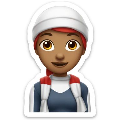 Emoji of a sporty girl in a top and leggings with a red Christmas hat. sticker