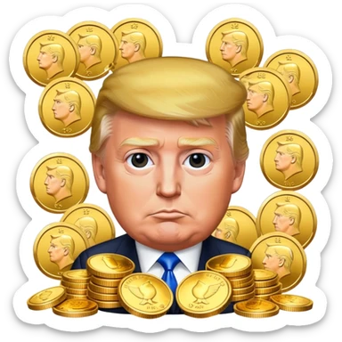President Trump surrounded by gold coins sticker