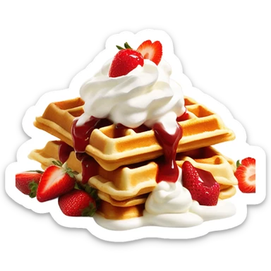square waffle with dollop of whipped cream and strawberries on top sticker