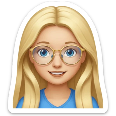 une fille blonde cheveux longs au yeux bleus avec des lunette dorée assez grande joyeuse  sticker