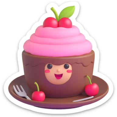 shy pudding with blushing cheeks, cherry on top, creamy soft background sticker