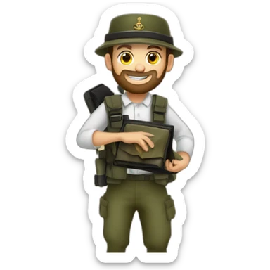 A Jewish soldier puts on a tefillin sticker