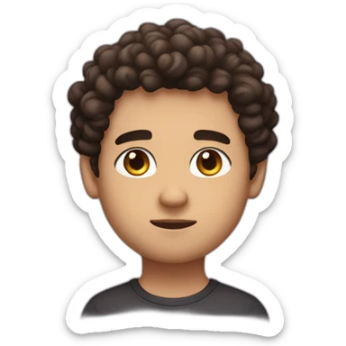 a little bit chuby guy, little dense eyebrows,dark brown eyes, serious face, curly hair sticker