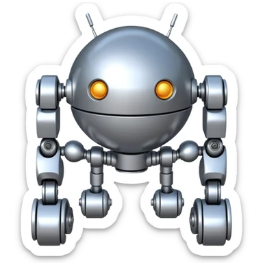 symmetrical 4 legged robot. center sphere with 4 evenly spaced legs. 1 leg extends from each side at sphere's equator sticker
