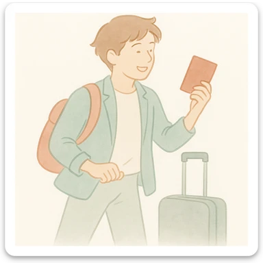 Change the character to a man, keeping the same pose and style. Maintain the soft watercolor illustration style with pastel colors, delicate linework, a gentle, whimsical mood, anime-inspired features, and minimal, soft shading. sticker