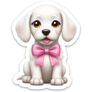 White puppy with pink bows sticker