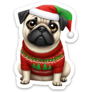 A pug wearing Christmas jumper  sticker