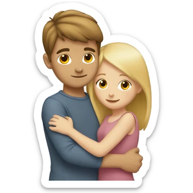 Boy with brown hair hugging a girl with blonde hair  sticker