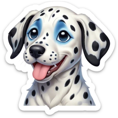 Cinematic Cute Yawning Spotted Dalmatian Portrait Emoji, Head tilted slightly with a dramatic, wide-open yawn, showcasing a smooth Fur of predominantly white with bold black patches, floppy ears slightly drooping, round blue eyes barely open in drowsy contentment, Simplified yet irresistibly adorable features, highly detailed, glowing with a soft, cozy glow, high shine, relaxed yet expressive, stylized with a touch of whimsy, bright and endearing, soft glowing outline, capturing the essence of a sleepy yet affectionate guardian, so drowsy it feels like it could stretch out of the screen and curl up for a nap! sticker