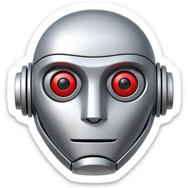polished minimalistic perfectly round steel robot face with a red line instead of eyes, simple clean design sticker