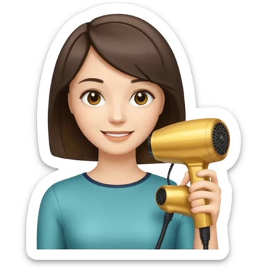 brunette bob girl hair stylist holding a golden hair dryer sticker