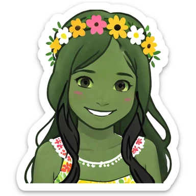smiling girl with long black hair sticker