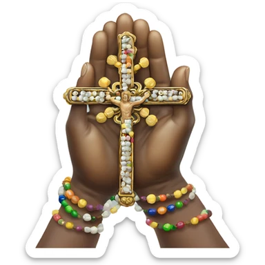 PRAYING HANDS WITH BEADED HOLY cross ROSARY IN HANDS  sticker