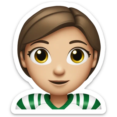 white girl wit dark brown hair in ponytail, green eyes, wearing  football jersey and holding a football.  sticker