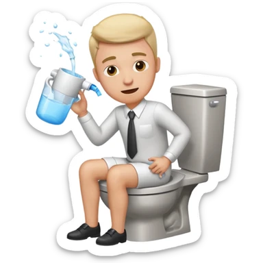 office man taking a toilet and pouring toilet water on himself, expressive and humorous sticker