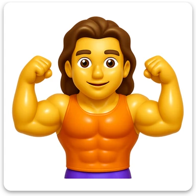 Create an emoji that looks exactly like the reference image in iOS emoji style. The emoji should have 3D appearance, shiny surface, smooth gradients, soft shadows, a muscular body, an expressive face, and hair. Add a glossy effect to the skin while preserving the iOS emoji style. sticker