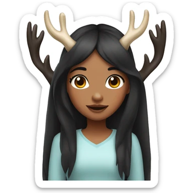 Girl with deers horns with black hair with heart hands sticker