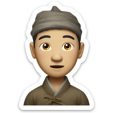 photorealistic sad Chinese peasant 1960s sticker