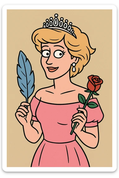 Princess Diana pink dress a red rose a holding blue feather  sticker