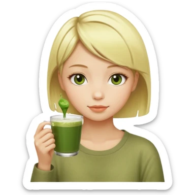 Chica rubia de pelo corto tomando matcha  sticker