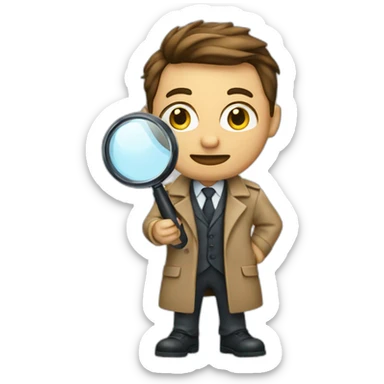 The male detective is holding a magnifying glass sticker
