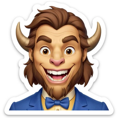 Beast from Beauty and the Beast with human mouth smiling, gentler expression, blue formal outfit sticker