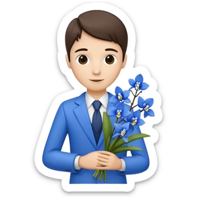 A stick figure holding a bouquet of blue orchids sticker