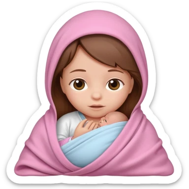 Newborn female baby with brown hair swaddled in a pink blanket sticker
