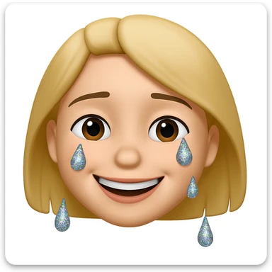 Make the crying face emoji's tears glittery and make the lips smile, originally in apple style emojis sticker