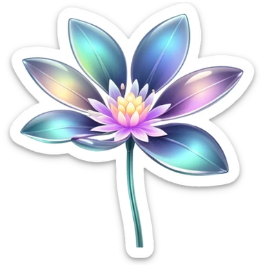 Dark Pastel iridescent transparent bio-luminescent flower with thin glossy glass petals sticker