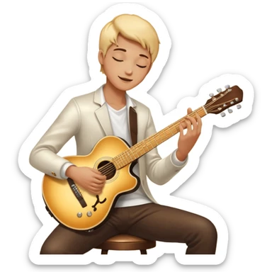 cinematic-realistic-guitar,-polished-metal,-warm-golden-reflections-dancing-along-its-surface,-soft-hands-carefully-positioned-over-the-keys,-glowing-with-an-elegant-and-airy-charm. sticker