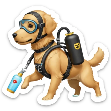 dog wearing scuba gear dive into the sea with diver mask and oxygen tank sticker