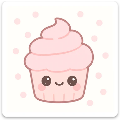 charming pink cupcake with a happy face, kawaii style, pastel pink frosting, cute details sticker