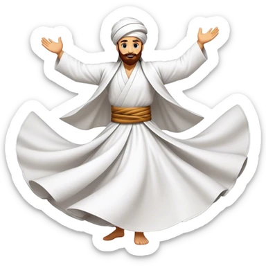 Cinematic Realistic Whirling Dervish Dance Emoji, depicted as a mesmerizing traditional Sufi dance scene with flowing robes and dynamic movement, rendered with vibrant textures and swirling mystical lighting that captures its spiritual energy. sticker