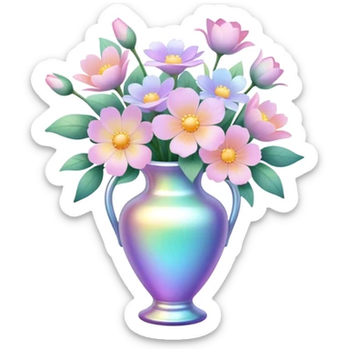 Iridescent vase with pastel flowers sticker