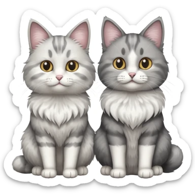 a realistic looking very fluffy grey and white cat sitting next to another cat sticker