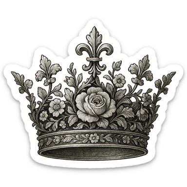crown with intricate floral design, detailed, elegant, gpt-image style sticker