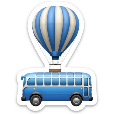 make me a high definition emoji of a Blue bus suspended by a single hot air balloon make the bus realistic and have just 1 hot air balloon sticker