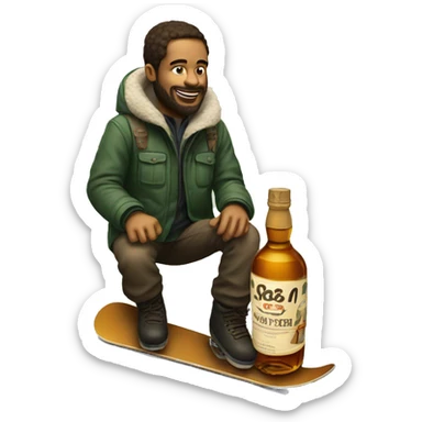 Man with whiskey bottle on the snowboard sticker