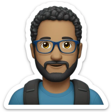 man 41 years old, tiny beard, black hair with silver with blue glasses, french sticker